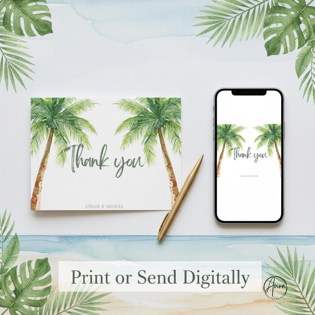 Tropical Thank You Card | Editable Canva Template | Printable Island ...