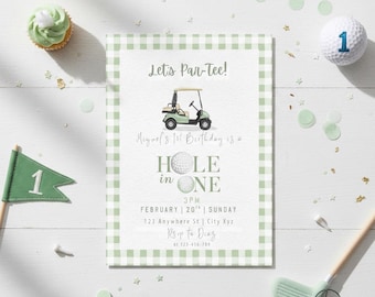 Vintage Golf First Birthday Invitation | Hole in One | Editable Template | Printable Canva