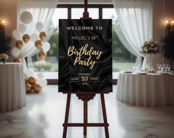 Black Gold Welcome Sign | Birthday Party Entrance Poster Template