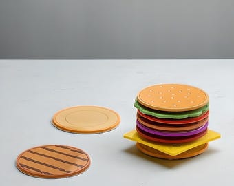 Burger Coaster Set: 8-Piece Stackable Kitchen Decor