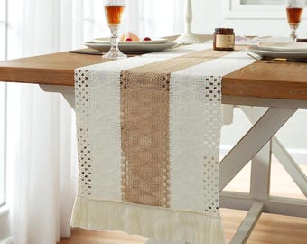 Runner da tavola in pizzo di cotone boho con frange - Arredamento rustico