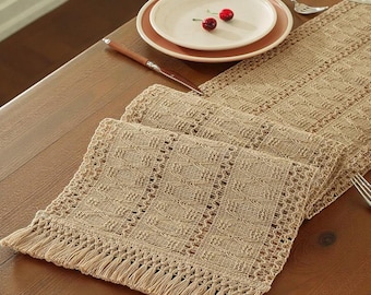 Runner da tavolo in macramè boho con nappe / Decorazione da tavolo in cotone naturale intrecciato