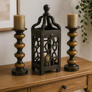 Handcrafted Wooden Candle Holder Set: Rustic Home Decor Centerpiece