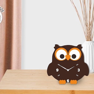 Charming Owl Shaped Clock, Cartoon Style, Brown, Acrylic, Color Box, 5.9&quot;x5.7&quot;x1.4&quot;