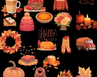 Watercolor Fall Clipart Bundle: Cozy Autumn PNG Designs (Digital Download)