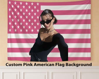 Custom roze Amerikaanse vlag fotowandtapijt gepersonaliseerde muur opknoping print je foto grote stoffen muur kunst slaapkamer slaapzaal cadeau