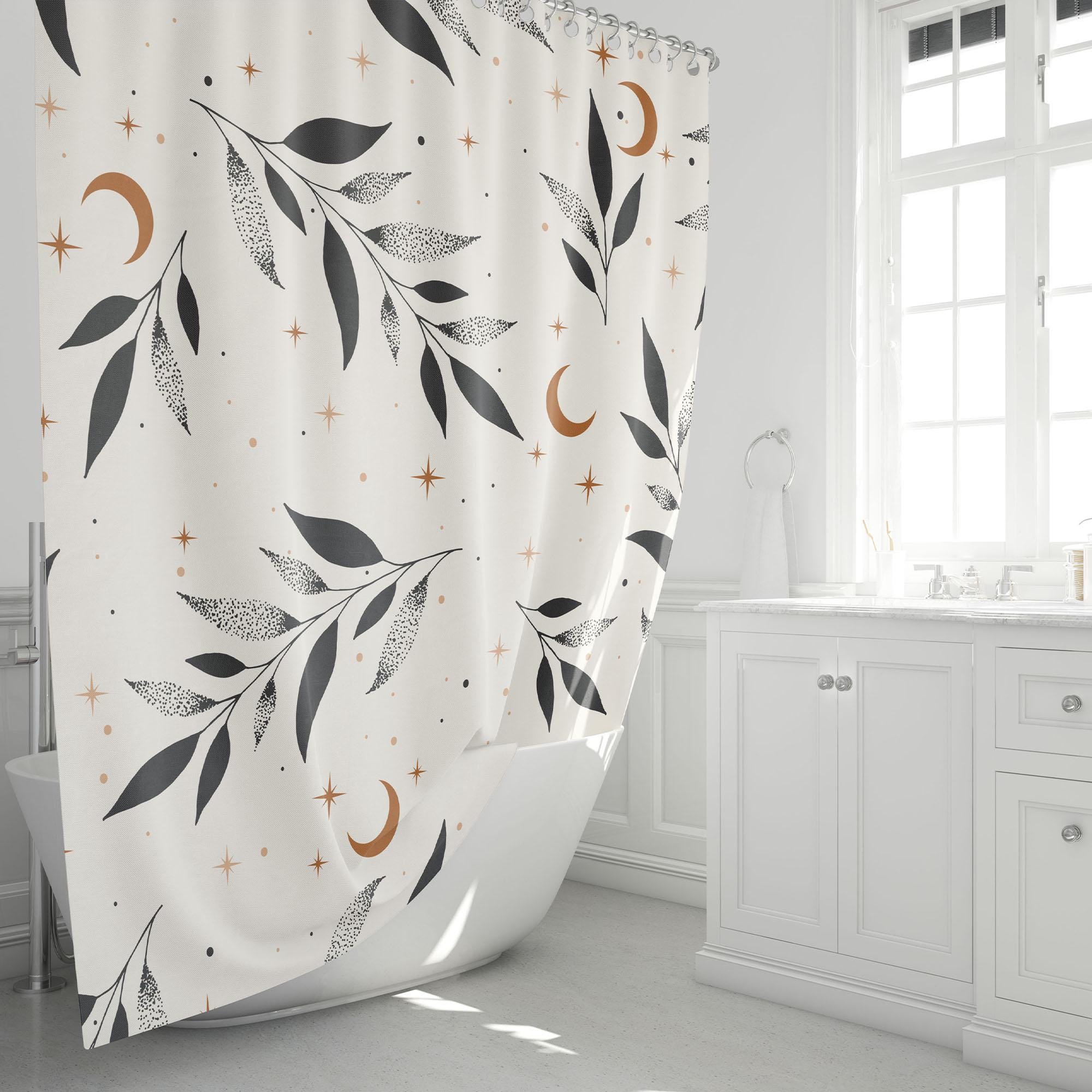 Boho Mond Duschvorhang Mit Mandala-Design | Wasserabweisend, 183 X 183 Cm, Mit 12 Haken | Badezimmer-Dekoration In Schwarz