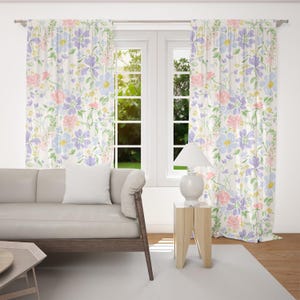 Floral Blackout Curtains Pastel Wildflower Drapes Cottagecore Panels Light Blocking Thermal Custom Size 1 or 2 Panels Grommet Rod Pocket