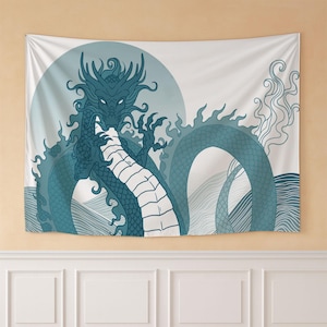 Dragon Tapestry Japanese Blue Dragon Wall Hanging Asian Art Large Fabric Wall Decor Bedroom Living Room Dorm Gift
