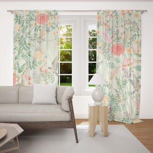 Chinoiserie Bird Floral Blackout Curtains Custom Size Botanical Drapes Bedroom Living Room Cottagecore Garden Window Curtain Panel Set