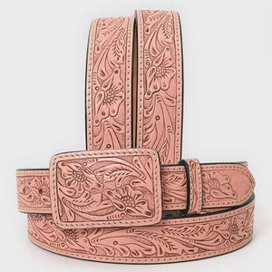 Boho Western Style Leather Belt- Pastel Pink Metallic Etched Western Belt main image 4