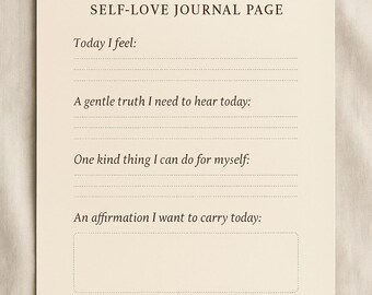 Printable Self-Love Journal Page – Daily Reflection & Healing Prompts for Emotional Clarity | Instant Download