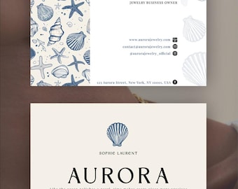 Editable Seashell Business Card Template for Jewelry | Canva Business Card | Printable Boho Card | Feminine Small Business Branding