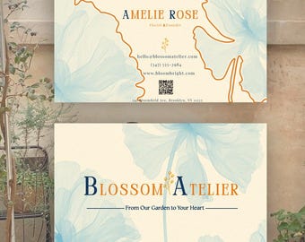 Florist Business Card Template Canva | Watercolor Botanical Brand Kit|Editable Flower Shop Branding|Thank You Card Included|Instant Download