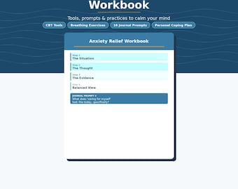 Cahier d'exercices pour le soulagement de l'anxiété imprimable | Outils CBT + invites du journal PDF | Santé mentale imprimable | Téléchargement instantané
