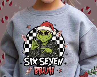 Kids Six Seven Meme Christmas Sweatshirt, Funny 6 7 Viral Holiday Youth Shirt, Trending Meme Gift for Boys Girls