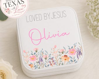 Personalized Travel Jewelry Box, Floral PU Leather Mini Organizer Case, Custom Name Bridesmaid Gift, Birthday & Holiday Gift for Women
