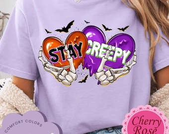 Stay Creepy Halloween Shirt | Halloween Tee | Cute Spooky Season | Skeleton Hands Graphic Tee | Fall Pumpkin | Comfort Color | Sweatshirt