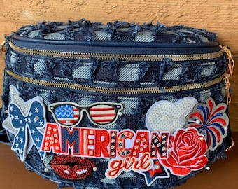Bumbag Canvas Checkered, Denim Bumbag Crossbody Bag
