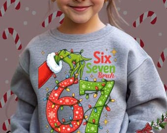 Six Seven 67 Youth Crewneck Sweatshirt | Christmas Number Design