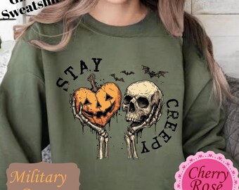 Stay Creepy Halloween Sweatshirt | Skeleton Pumpkin Crewneck | Spooky Season Tee | Skull Graphic T-Shirt | Halloween Gift | Comfort Color