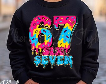67 Drippy Donut Number Crewneck Sweatshirt Six Seven Trendy Meme | Youth sweatshirt Boys and Girls