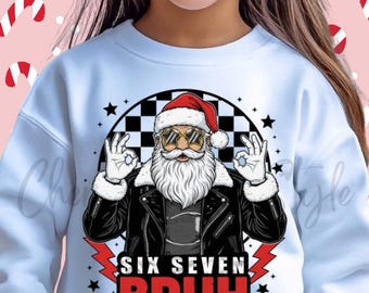Six Seven Bruh Retro Santa Meme Youth Crewneck Sweatshirt | Vintage Santa Graphic Youth Boys and Girls