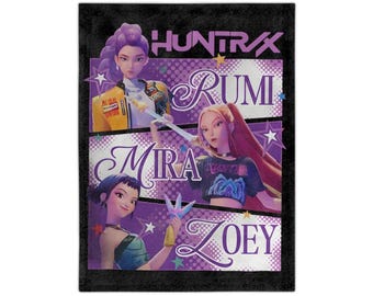 Huntr X Rumi Mira Zoey characters blanket Velveteen Microfiber Blanket | purple anime-style design