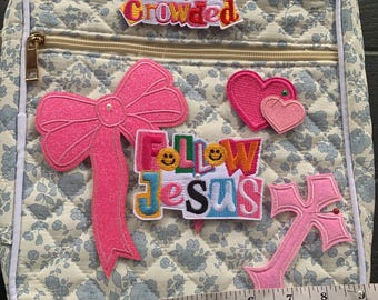 Floral Bible Cover Bag, Embroidered Patches, Christian Faith Journal Bag