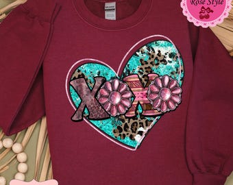 Valentine's Day, Valentine Turquoise XOXO, Western Valentine Sweatshirt T-Shirt