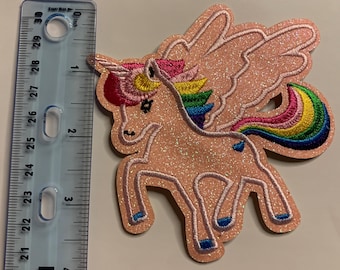 Glittery Rainbow Unicorn Patch Iron on Embroidery | My Little Pony | Y2K Retro Patch | Backpack, Jackets, Senior Jeans, Hats