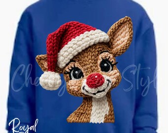 Rudolf, Quilted Reindeer, Yarn Design, Christmas, Holiday Sweatshirt, Youth Size