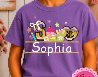 Personalized Back to School Shirt | Custom Name Tee, Pencil, Apple Graphics | First Day of School Tee | School girl for Boys & Girls T-Shirt