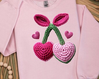 Cherry Crochet Yarn Love Valentine's Day Sweatshirt T-Shirt