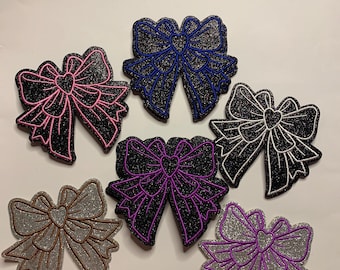 Iron on Bows |  Embroidery  Patches for Crafts | Big Bows | Iron on Patches | Glitter Bows |Shimmery Bows