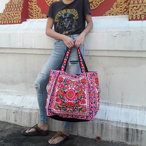 XL Oversize Ethnic Hobo Boho Asian Embroidered Thai Tote Shoulder Shoppers Hmong HandBag