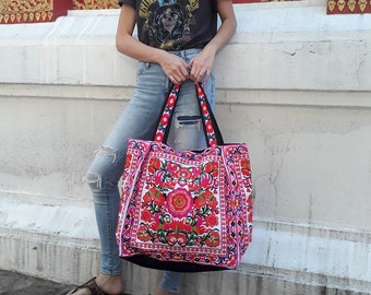 XL Oversize Ethnic Hobo Boho Asian Embroidered Thai Tote Shoulder Shoppers Hmong HandBag