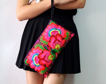 Hmong Vintage Style. Ethnic Embroidered Thai Boho Small Clutch Purse Bag