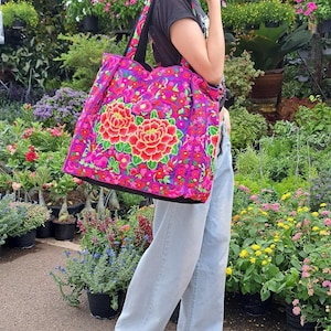 XL Oversize Ethnic Hobo Boho Asian Embroidered Thai Tote Shoulder Shoppers Hmong HandBag