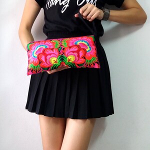 Hmong Vintage Style. Ethnic Embroidered Thai Boho Small Clutch Purse Bag image 3