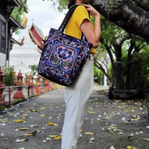 Sac à main fourre-tout moyen style hmong style ethnique thaï bohème hobo hobo épaule cartable