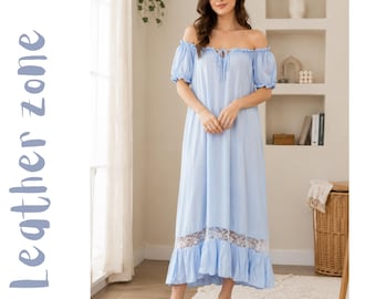Women’s Cotton Nightgown, Soft Stretch Sleep Dress, Loose Fit Loungewear, Comfortable Sleepwear