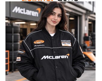 Chaqueta McLaren Racing vintage, chaqueta urbana bordada, chaqueta bomber de deportes de motor