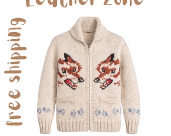 Project Hail Mary Inspired Wolf Knit Cardigan, Nordic Canadian Wool Sweater, Unisex Zip-Up Cozy Knit Winter Cardigan