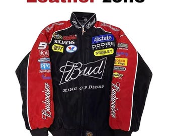 Vintage Budweiser NASCAR Racing Jacket , Embroidered 90s Bomber Jacket