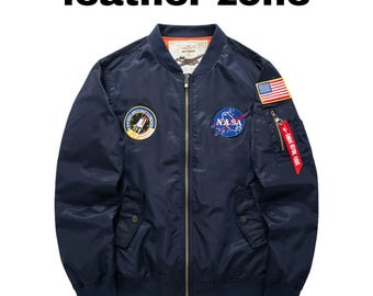 Men's NASA Bomber Jacket, Space Flight Pilot Style, Lightweight Streetwear Coat