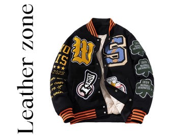 Men's Embroidered Varsity Jacket, Hip Hop Baseball Streetwear Letterman