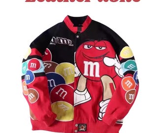 Vintage M&M NASCAR Embroidered Racing Jacket, Y2K Streetwear Bomber, Unisex Graphic Racing Coat