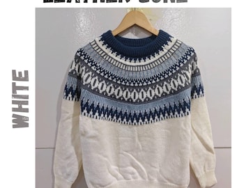 Vintage Fair Isle Sweater Women, Nordic Pullover, Cozy Winter Jumper, Geometric Knit Sweater