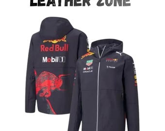 Vintage Red Bull Motorsport Racing Hooded Jacket, Streetwear Windbreaker, Lightweight Zip-Up Coat, Retro Racing Outerwear